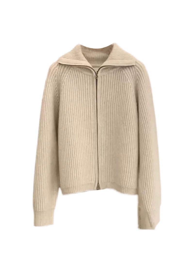 Petite Collared Zip Cardigan Sweater Jacket Black