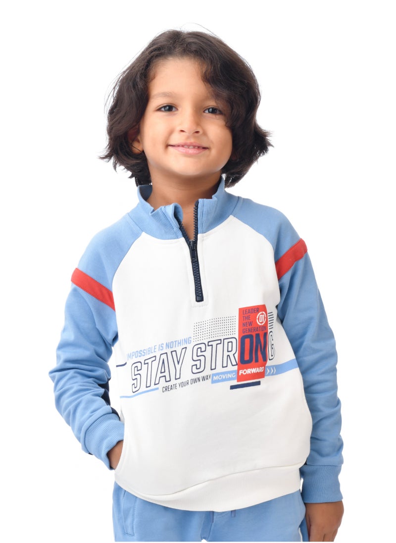 Boys' 2-Piece Raglan  Sweatshirt and Jogger Set   (2 -8 yrs) - white/Navy