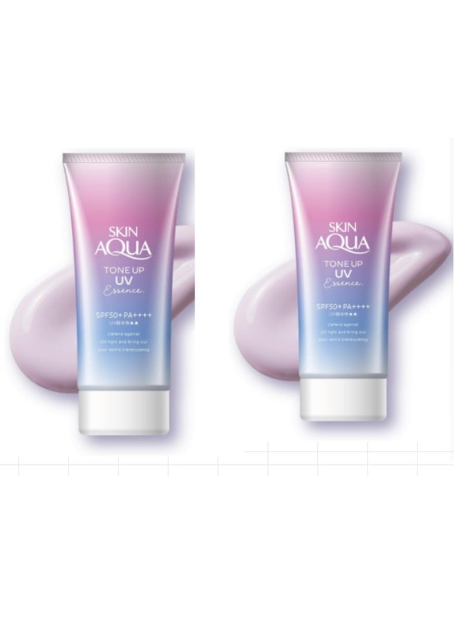 SKIN AQUA SPF50+ Transparency up Tone UV Essence Sunscreen 80g,Pack of 2