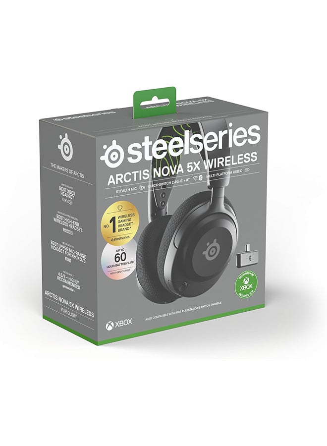 Arctis Nova 5X Wireless Multi-System Gaming Headset — Neodymium Magnetic Drivers — 100+ Audio Presets — 60 HR Battery — 2.4GHz or BT — ClearCast Gen2.X Mic — Xbox, PC, PS, Switch, Mobile
