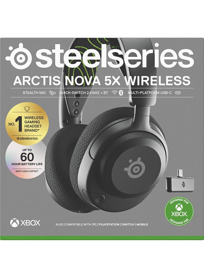 Arctis Nova 5X Wireless Multi-System Gaming Headset — Neodymium Magnetic Drivers — 100+ Audio Presets — 60 HR Battery — 2.4GHz or BT — ClearCast Gen2.X Mic — Xbox, PC, PS, Switch, Mobile