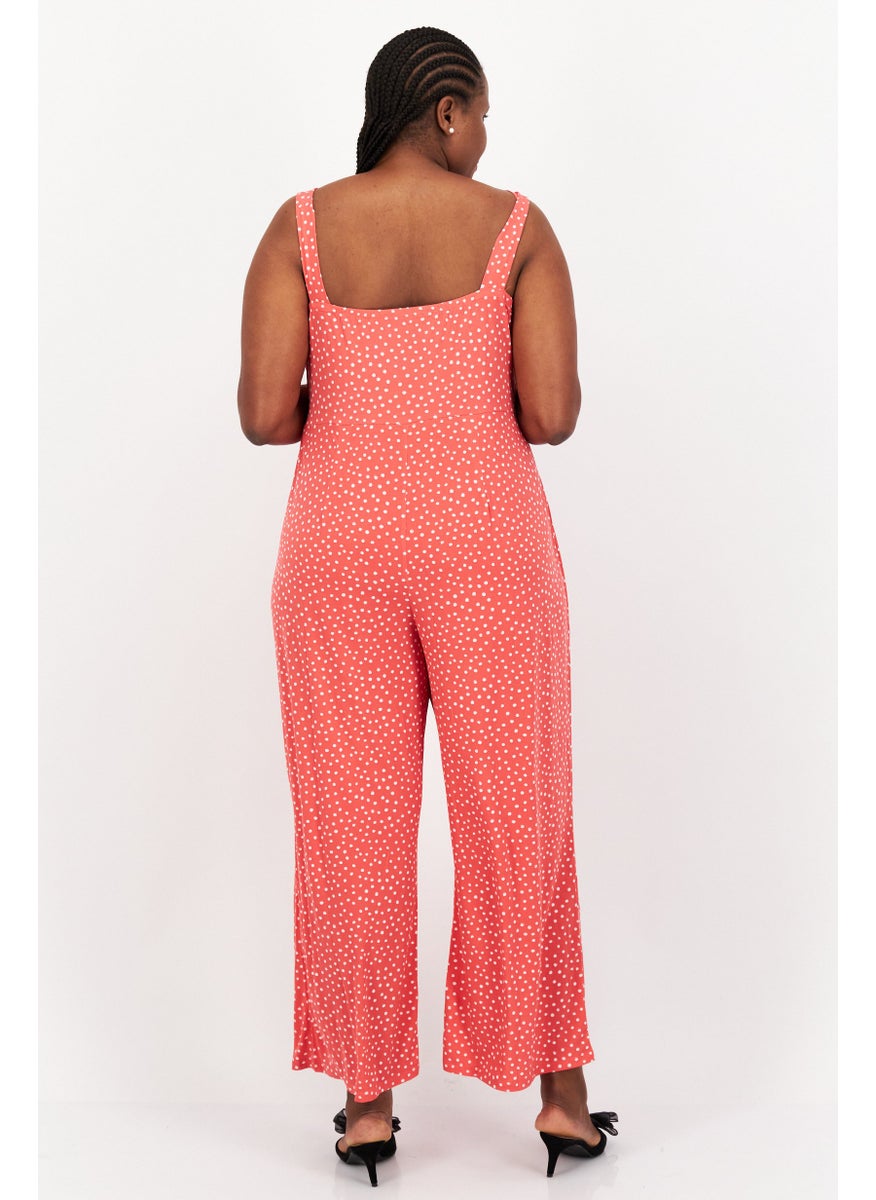 Women Petite Polka Dots Sleeveless Jumpsuits, Pink