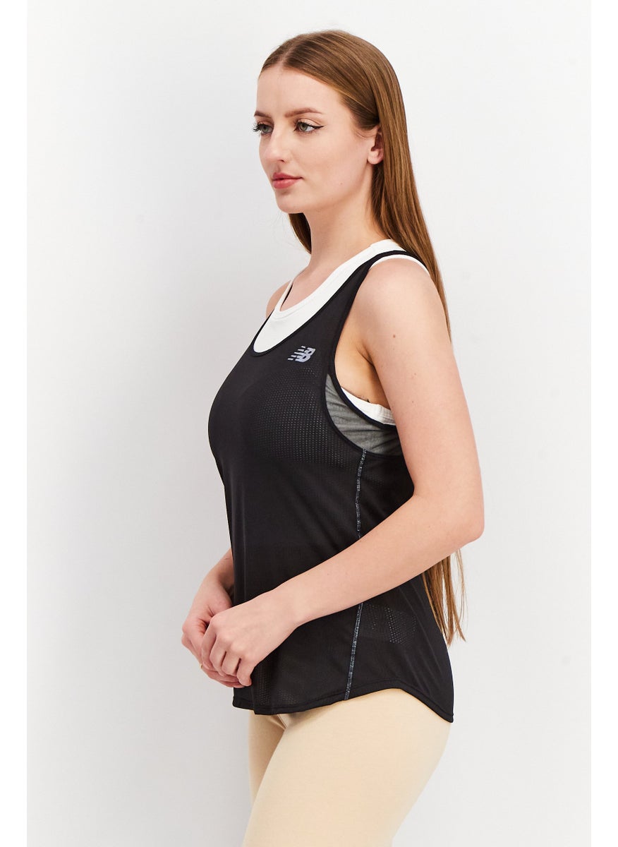 Women Athletic Fit Sleeveless Brand Logo Training Tank, Black