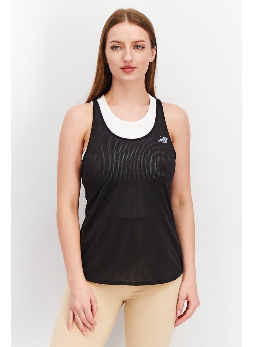 Women Athletic Fit Sleeveless Brand Logo Training Tank, Black