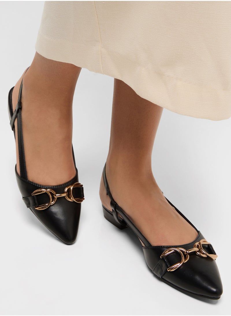 Metal Trim Pointy Toe Sling Back Shoe