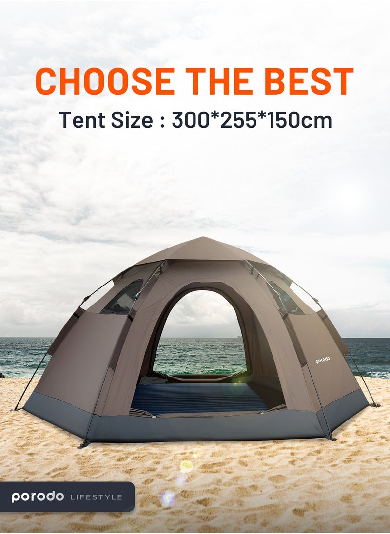 Lifestyle 4-Person Easy Pop-Up Automatic Camping Tent / Wind Resistant / Effective Ventilation & Mesh Window / Automatic Pop Up /  - Light Brown