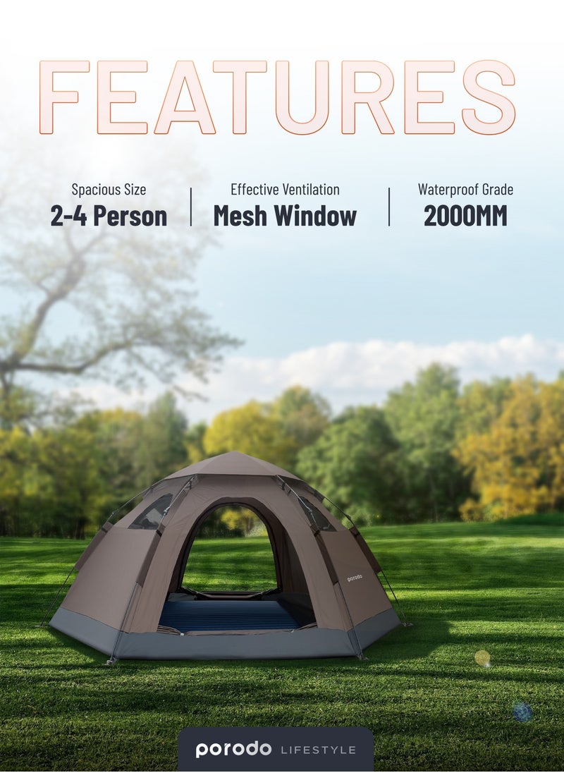 Lifestyle 4-Person Easy Pop-Up Automatic Camping Tent / Wind Resistant / Effective Ventilation & Mesh Window / Automatic Pop Up /  - Light Brown