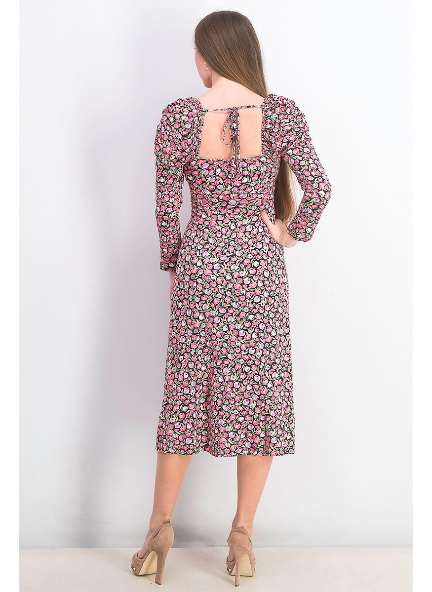 Women Petites Floral Long Sleeve Maxi Dress, Pink Combo