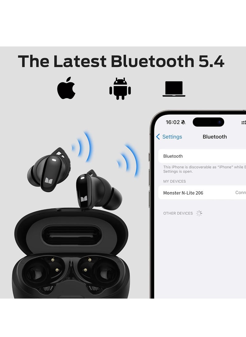 N-Lite 206 Wireless Earbuds Bluetooth 5.4 in Ear Headphones, Bluetooth Ear Buds Built-in Microphone, Touch Control, Comfortable Fit, USB-C Fast Charging, IPX6 Waterproof, 25H Playtime