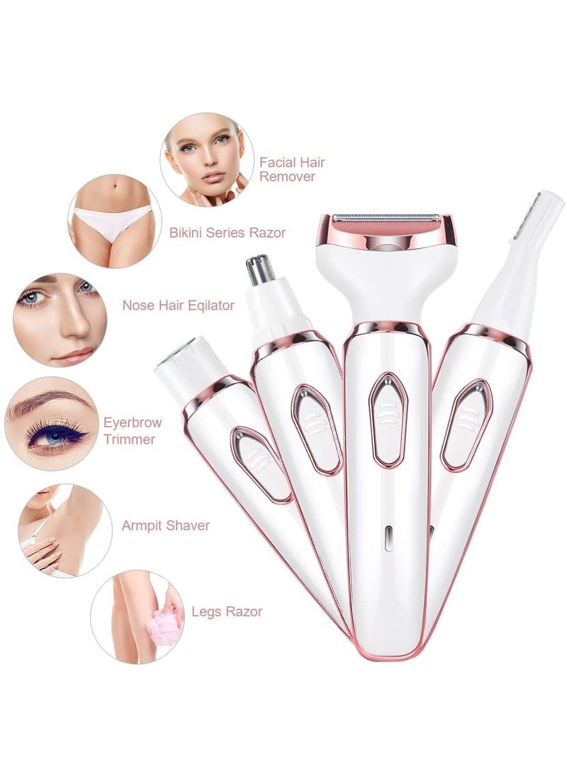 4 in 1 Electric Razor for Women Bikini Trimmer, Women's Shaver Cordless Wet and Dry Shaver for face, Legs and underarms, Replaceable Trimmer Head