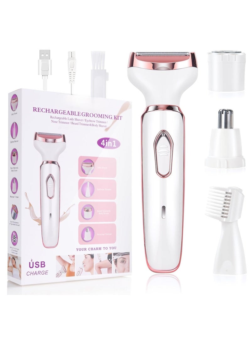 4 in 1 Electric Razor for Women Bikini Trimmer, Women's Shaver Cordless Wet and Dry Shaver for face, Legs and underarms, Replaceable Trimmer Head