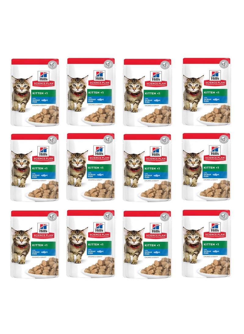Hill's Science Plan Tender Chunks & Gravy Kitten Ocean Pouches (85g x 12 Pcs ) - 1 Box