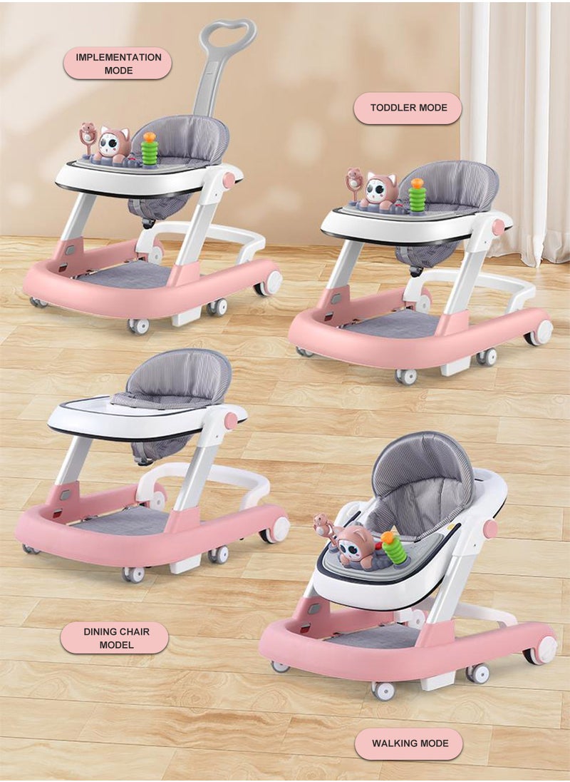 Baby Push Walker With Footpad, Push Handle And Wheels