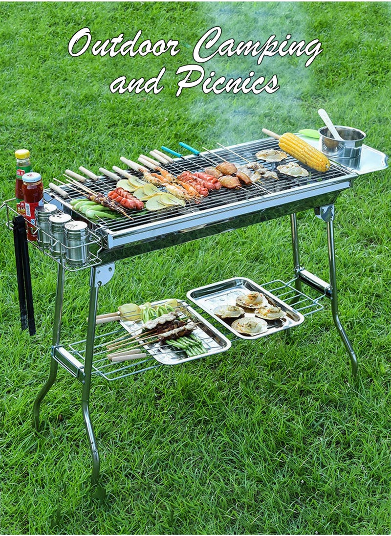 Portable Charcoal Grills,Stainless Coating BBQ Grill Small Charcoal, Storage Shelf Hooks for Party Picnic Travel Home,Camping,Hiking, Picnic Patio Backyard Large