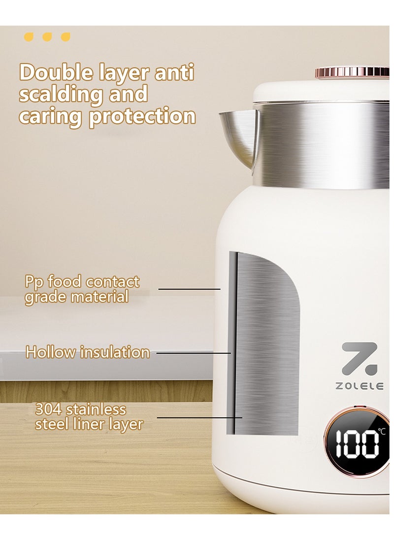 ZOLELE Smart Electric Kettle HK152 Cordless 1.5L Electric Kettle, Fast Boiling 6 Speed Temperatue Settings, Auto Shut-Off, LED Indicator Lights - White