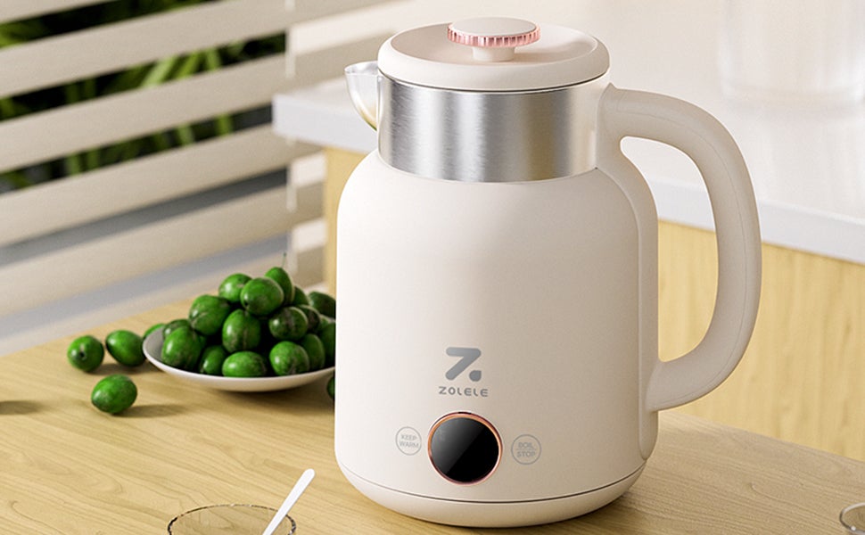 ZOLELE Smart Electric Kettle HK152 Cordless 1.5L Electric Kettle, Fast Boiling 6 Speed Temperatue Settings, Auto Shut-Off, LED Indicator Lights - White