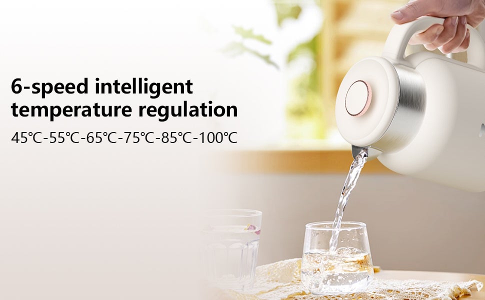 ZOLELE Smart Electric Kettle HK152 Cordless 1.5L Electric Kettle, Fast Boiling 6 Speed Temperatue Settings, Auto Shut-Off, LED Indicator Lights - White