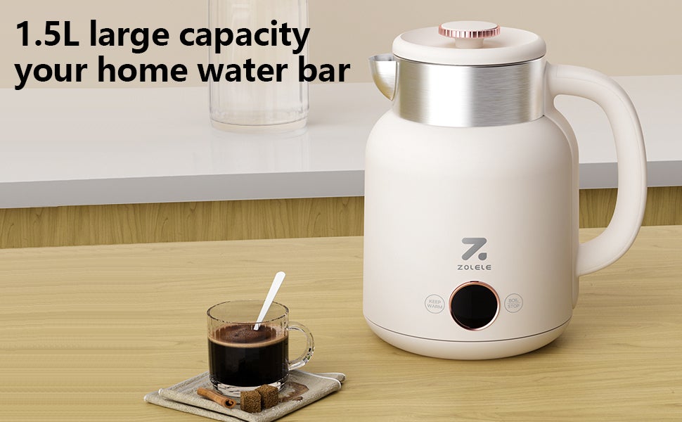 ZOLELE Smart Electric Kettle HK152 Cordless 1.5L Electric Kettle, Fast Boiling 6 Speed Temperatue Settings, Auto Shut-Off, LED Indicator Lights - White