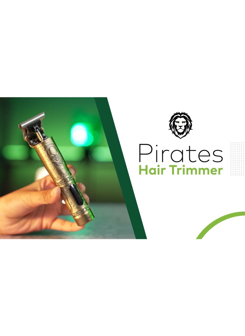 Pirates Hair Trimmer / LCD Display / Considerable Working Time / High Battery Capacity / 3 Limited Combs / High Power Motor - Gold