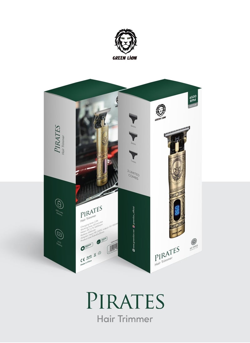 Pirates Hair Trimmer / LCD Display / Considerable Working Time / High Battery Capacity / 3 Limited Combs / High Power Motor - Gold