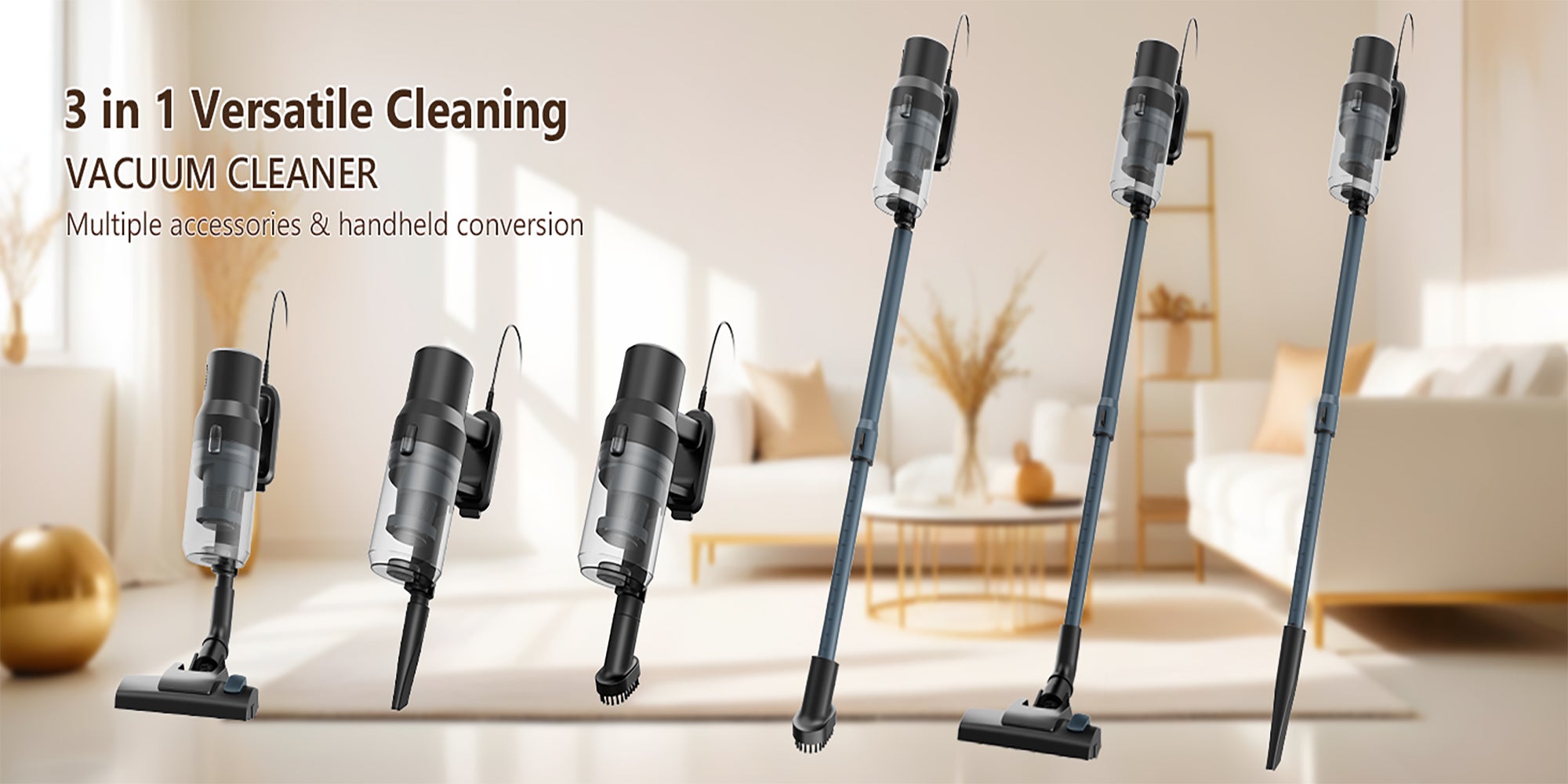SCV15 Vacuum Cleaner Corded with 21KPa Handheld Vacuum Powerful Suction, Adjustable Lightweight 3 in 1 Stick Vacuum with HEPA Filter for Hard Floor