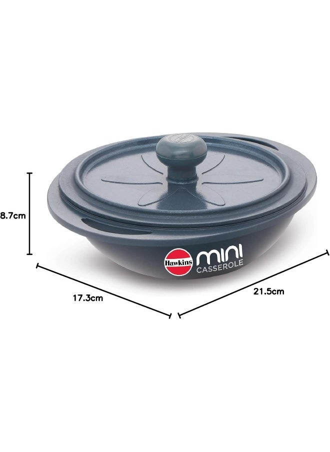 Hawkins Aluminium 0.75 liter Mini Casserole with Lid, Round Series Die-Cast Pan for Cooking, Reheating, Serving and Storing, Grey (Mcrg75)
