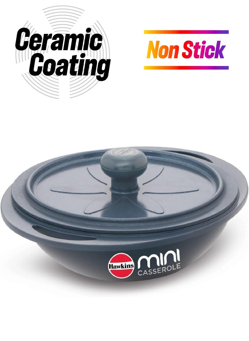 Hawkins Aluminium 0.75 liter Mini Casserole with Lid, Round Series Die-Cast Pan for Cooking, Reheating, Serving and Storing, Grey (Mcrg75)