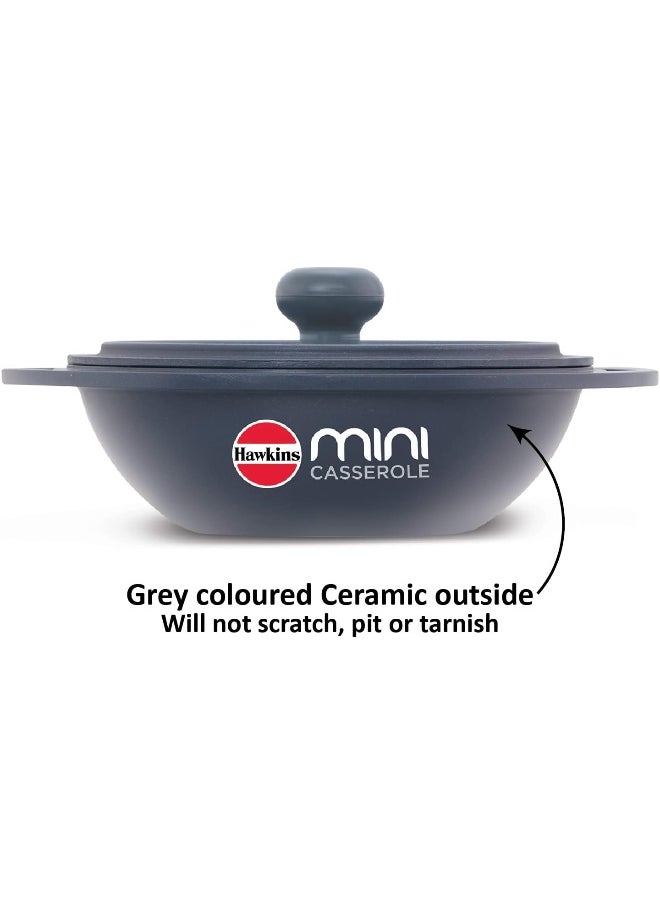 Hawkins Aluminium 0.75 liter Mini Casserole with Lid, Round Series Die-Cast Pan for Cooking, Reheating, Serving and Storing, Grey (Mcrg75)