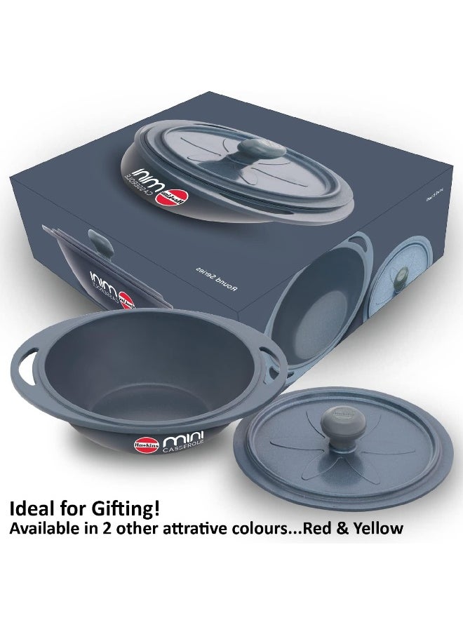 Hawkins Aluminium 0.75 liter Mini Casserole with Lid, Round Series Die-Cast Pan for Cooking, Reheating, Serving and Storing, Grey (Mcrg75)