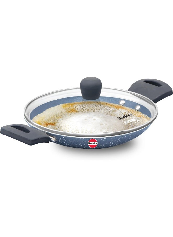 HAWKINS Nonstick Pro 0.9 Litre Appachatty, Mini Kadhai, Appachatti, Appachetty, Appam Pot Maker, Deep Fry Pan with Glass Lid, Granite Kadai
