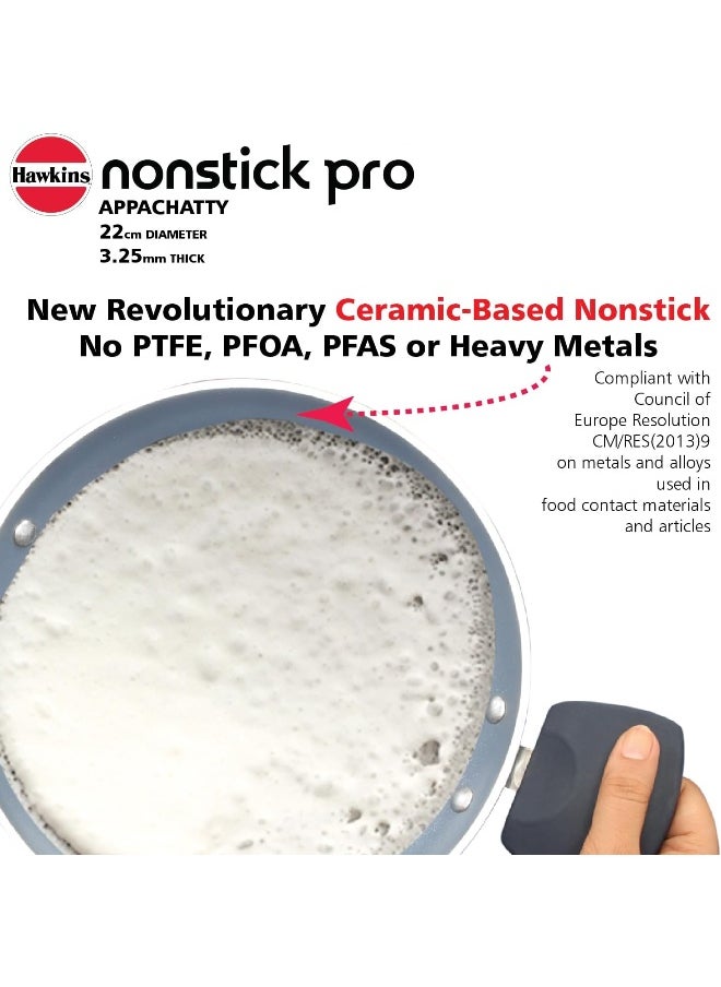 HAWKINS Nonstick Pro 0.9 Litre Appachatty, Mini Kadhai, Appachatti, Appachetty, Appam Pot Maker, Deep Fry Pan with Glass Lid, Granite Kadai