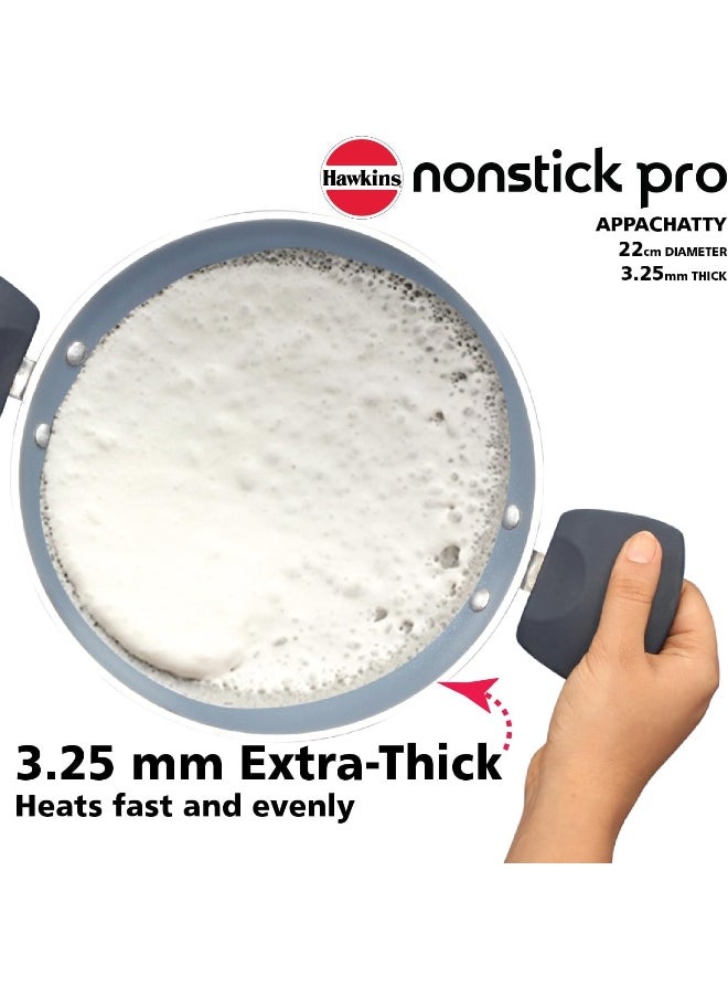 HAWKINS Nonstick Pro 0.9 Litre Appachatty, Mini Kadhai, Appachatti, Appachetty, Appam Pot Maker, Deep Fry Pan with Glass Lid, Granite Kadai