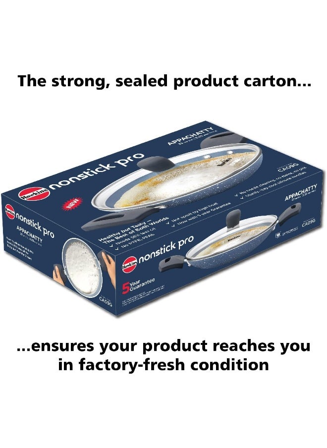 HAWKINS Nonstick Pro 0.9 Litre Appachatty, Mini Kadhai, Appachatti, Appachetty, Appam Pot Maker, Deep Fry Pan with Glass Lid, Granite Kadai