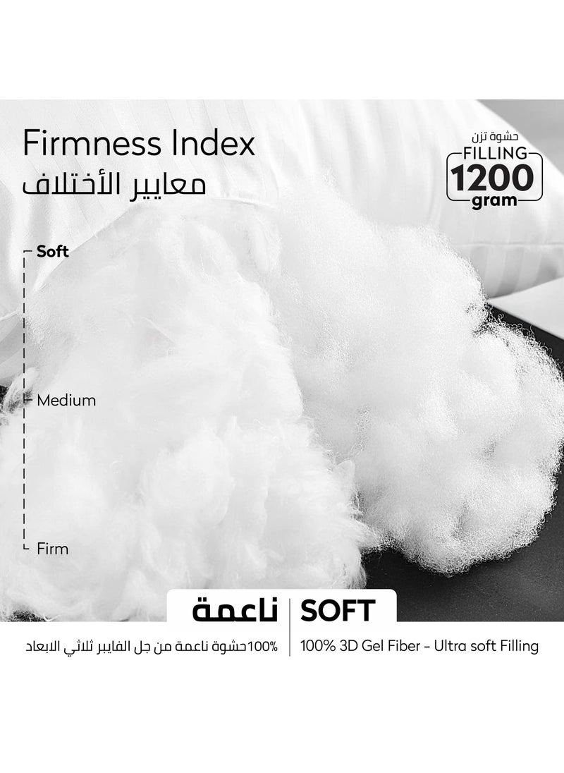 Cotton Pillow Hotel Style, 1200 Gms, 1 Piece, Size 50x75 cm, Satin Stripes, Double Edge Stitched Premium Gel Fiber, Soft & Plush Bed Pillow