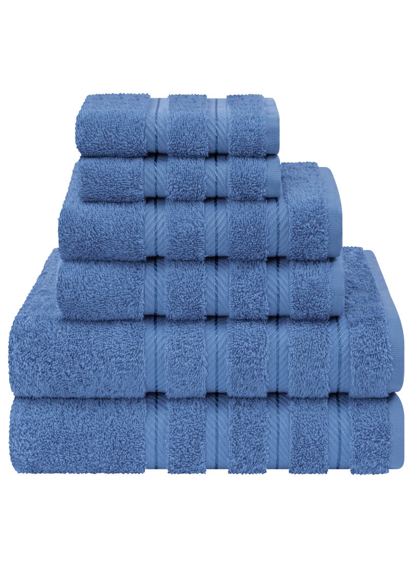 Towel Set Luxury Hotel Quality 600 GSM Genuine Combed Cotton, Super Soft & Absorbent Family Bath Towels 6 Piece Set -  2 Bath Towels, 2 Hand Towels, 2 Washcloths - Electric Blue