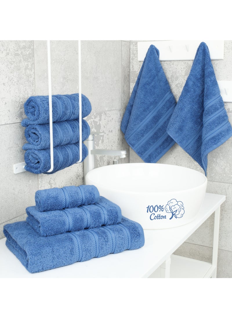 Towel Set Luxury Hotel Quality 600 GSM Genuine Combed Cotton, Super Soft & Absorbent Family Bath Towels 6 Piece Set -  2 Bath Towels, 2 Hand Towels, 2 Washcloths - Electric Blue