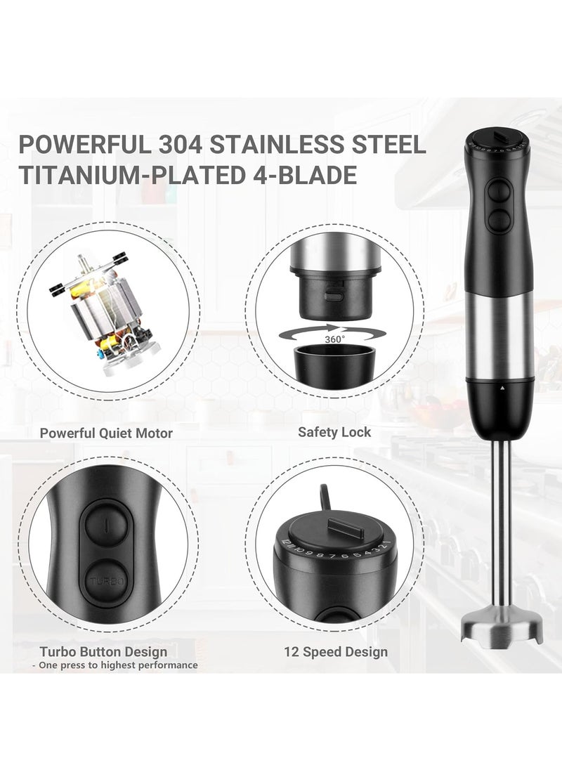 4-in-1 Hand Blender Set with Chopper, Smoothie Cup, Stainless Steel Ice Blade, , Electric Stick Mixer -Kitchen Multitool