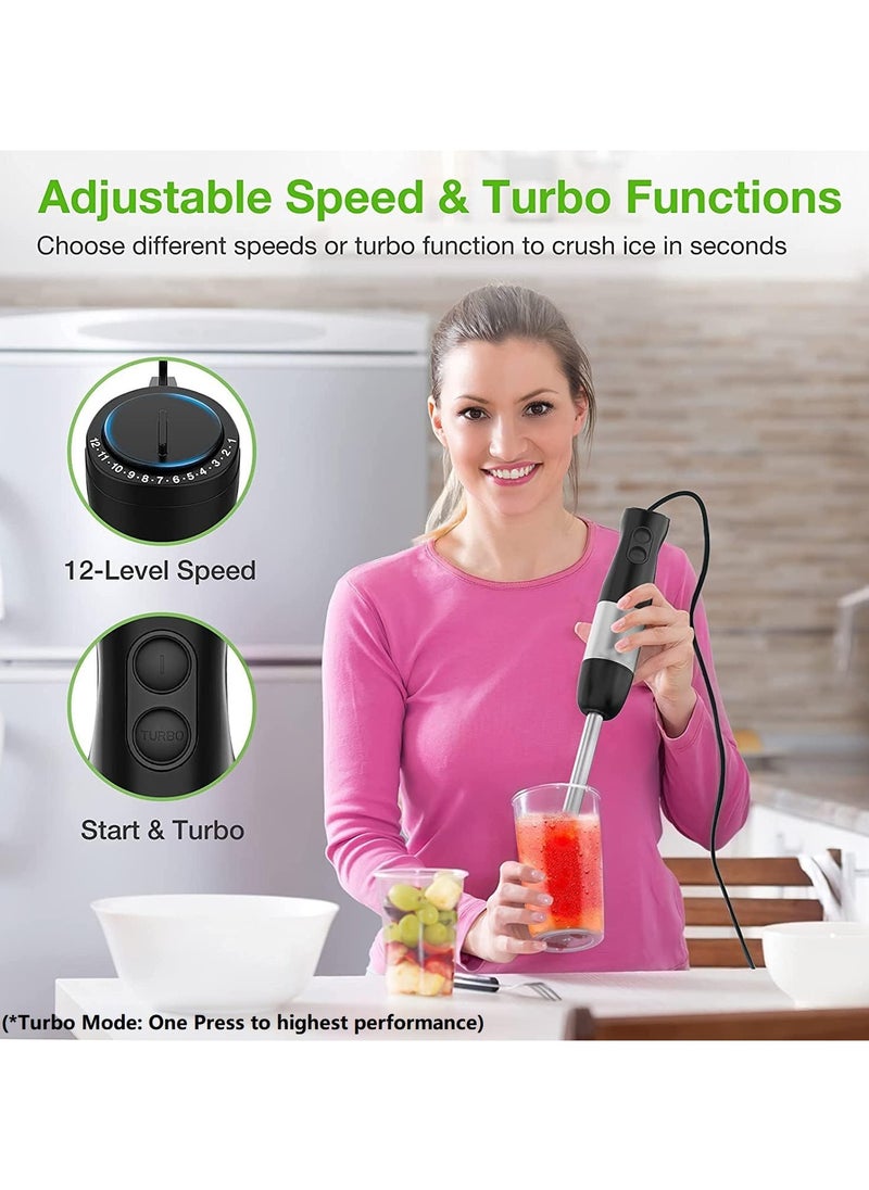 4-in-1 Hand Blender Set with Chopper, Smoothie Cup, Stainless Steel Ice Blade, , Electric Stick Mixer -Kitchen Multitool