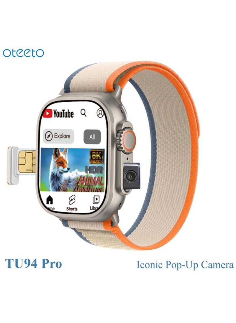 Oteeto TU94 Pro 2.02 Inch Display Smart Watch With Unique Pop Up Camera Sim Card Slot and 2 Pair Straps Designed For Ladies and Gents