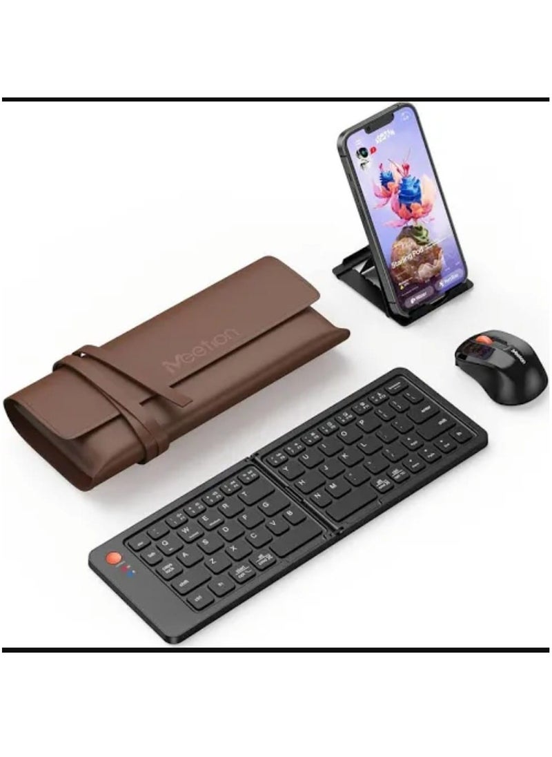 Meetion Foldable Bluetooth Keyboard and Mouse BTC001 Bluetooth Wireless Connectivity Unparalleled Portability Rechargeable And Efficient White