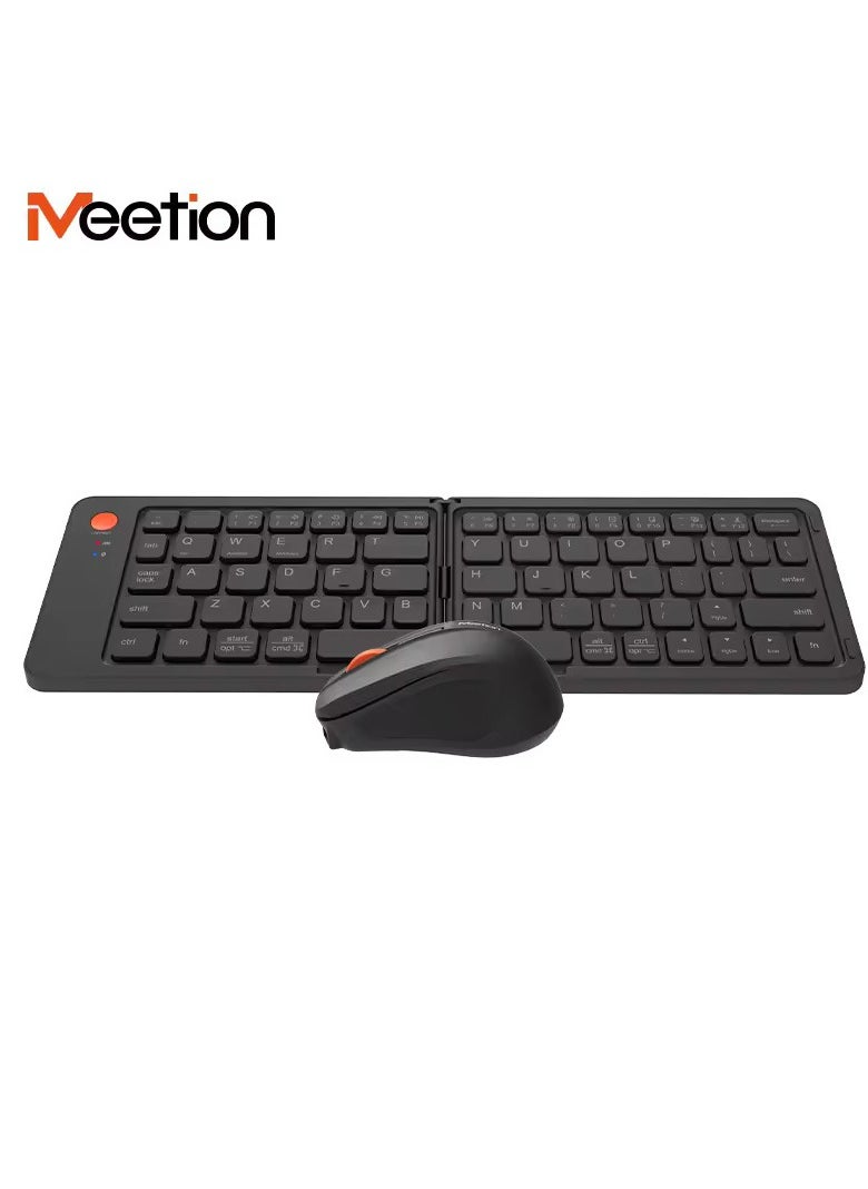 Meetion Foldable Bluetooth Keyboard and Mouse BTC001 Bluetooth Wireless Connectivity Unparalleled Portability Rechargeable And Efficient White