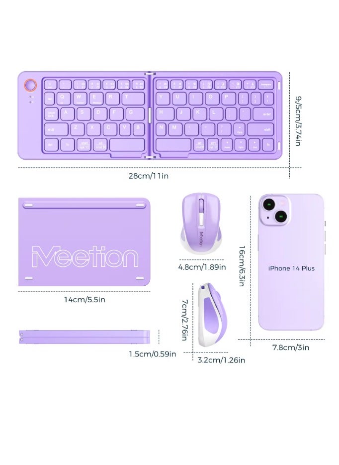 Meetion Foldable Bluetooth Keyboard and Mouse BTC001 Bluetooth Wireless Connectivity Unparalleled Portability Rechargeable And Efficient White