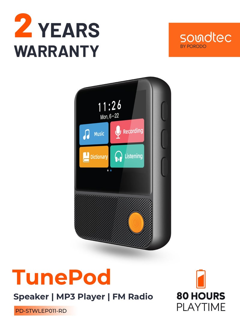 Tunepod Speaker with MP3 player, FM Radio and Touch Display / Audio Recording / Supports Music and E-Books and Pictures and Videos / High-Fidelity Audio Music Player - Black