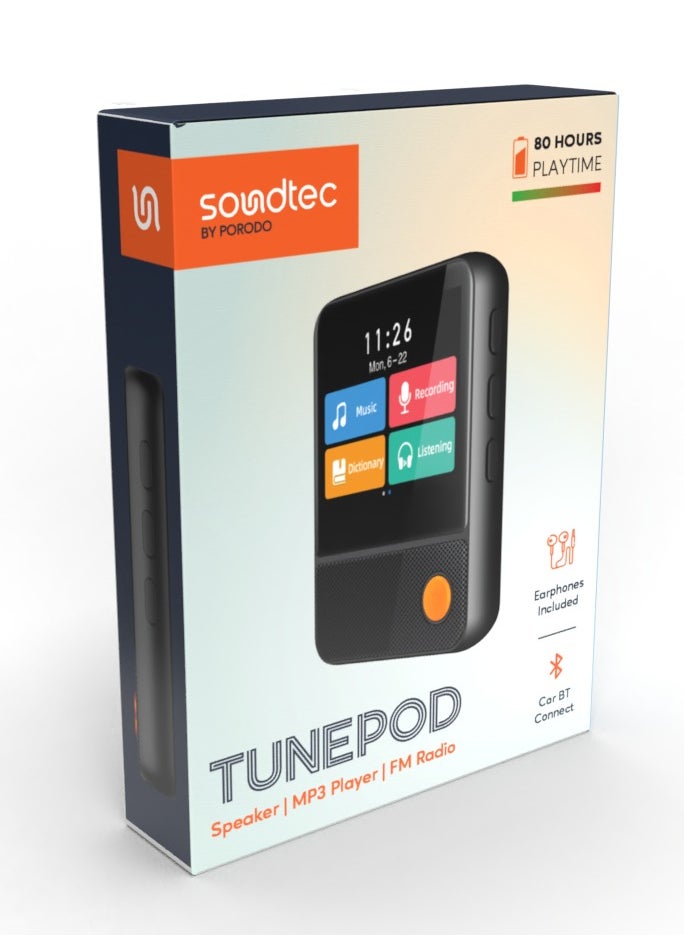 Tunepod Speaker with MP3 player, FM Radio and Touch Display / Audio Recording / Supports Music and E-Books and Pictures and Videos / High-Fidelity Audio Music Player - Black