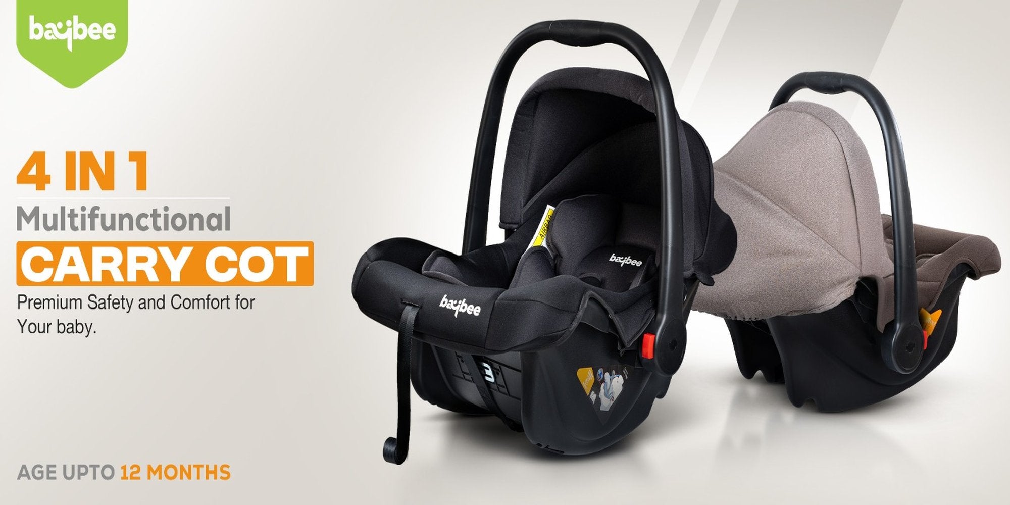 BAYBEE 3 in 1 Multi Purpose Baby Carry Cot n Car Seat with Handle, Canopy, Adjustable Handle, 3 Point Safety Belt Rocker for Infant Baby Carry Cot for New Born Baby 0 to 15 Months Brown