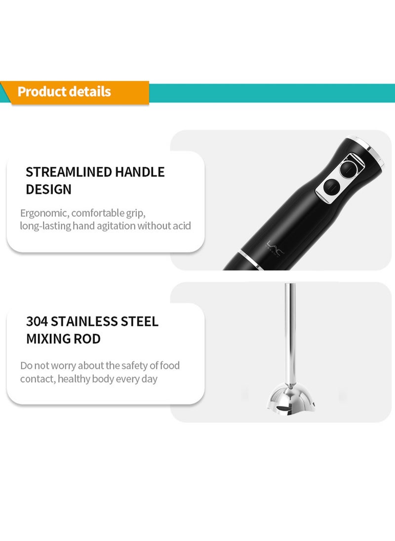 Hand Blender, 4 in 1 Blender, Hand Blender Electric 500W 2-Speed and Turbo Mode, Immersion Blender with 500ml Food Chopper, 600ml Container, Milk Frother, Egg Whisk, for Smoothie Sauces Food Soups
