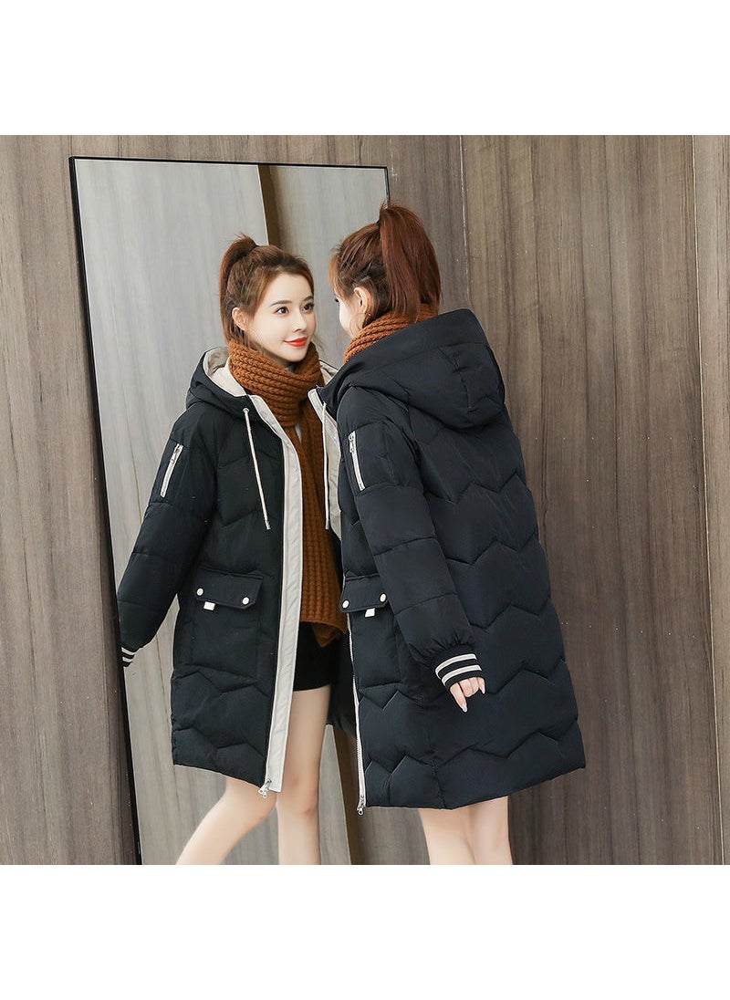2023 Winter Womens Padded Down Coat Korean Style Mid-Length Loose Blue