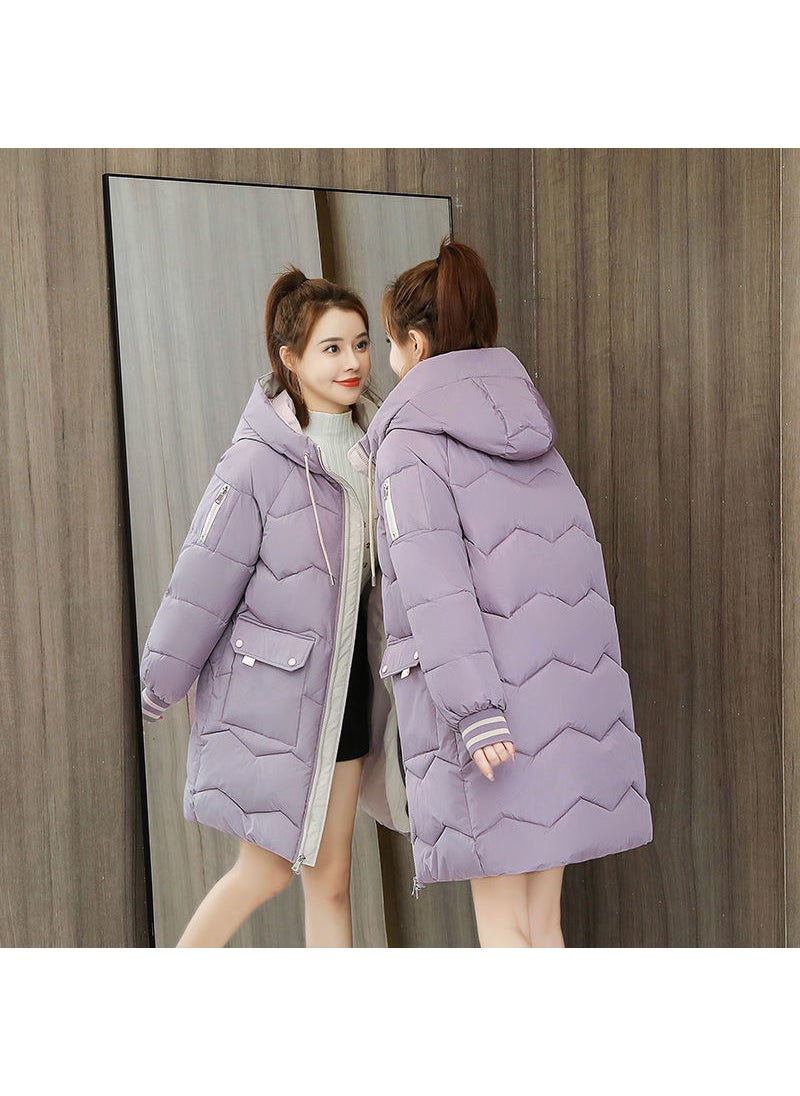 2023 Winter Womens Padded Down Coat Korean Style Mid-Length Loose Blue