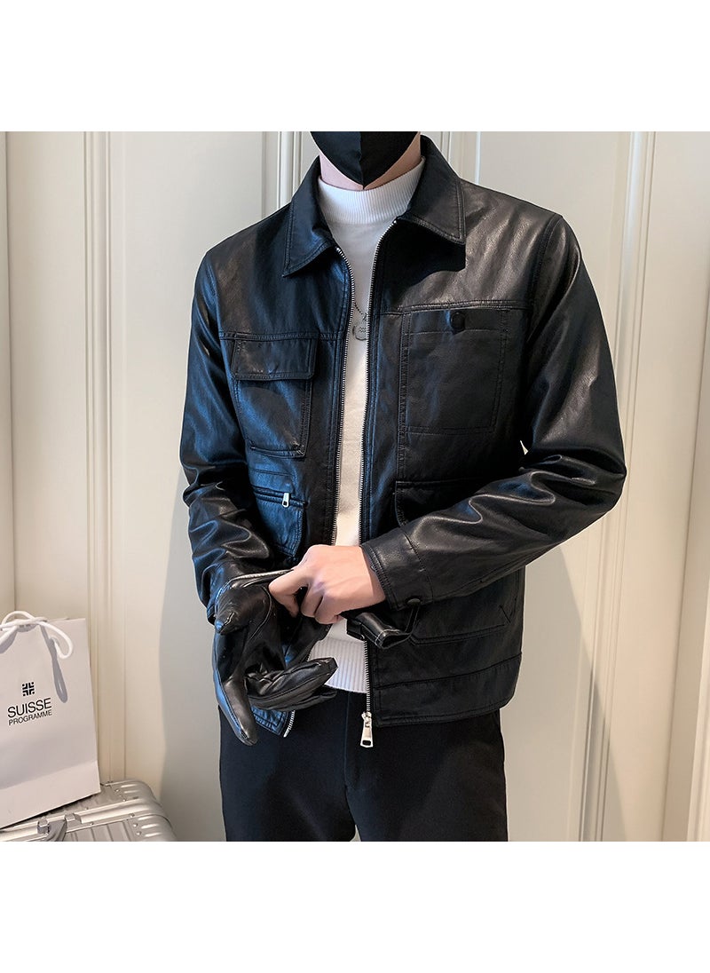 Trendy Biker Leather Jacket Mens 2023 Spring Autumn Coffee