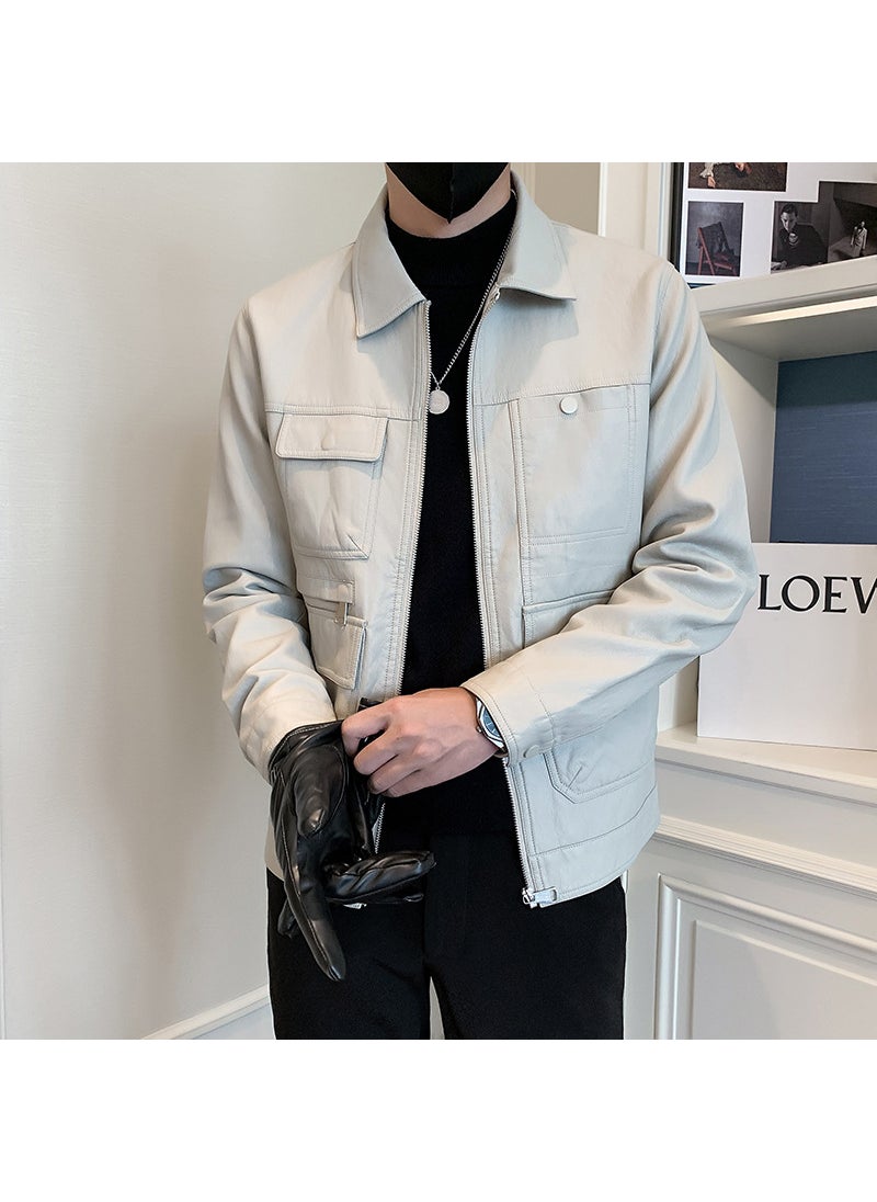 Trendy Biker Leather Jacket Mens 2023 Spring Autumn Coffee